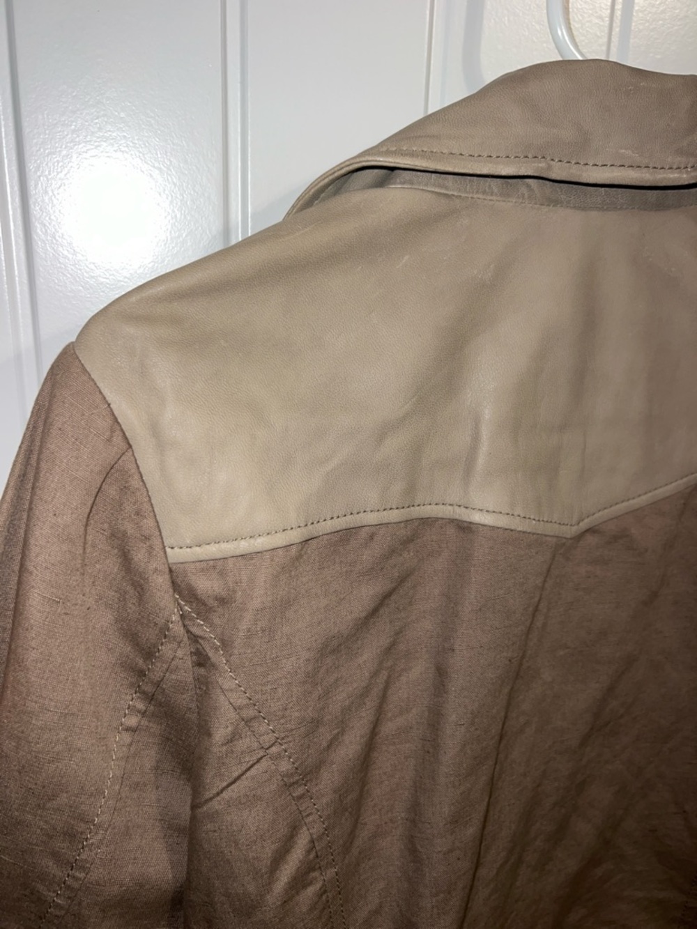 Lucky Brand Taupe and Brown Linen & Leather Moto Jacket size M - Picture 14 of 14